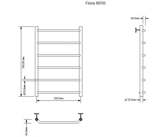 Полотенцесушитель водяной Aquanet Fiona 800x500, хром_, изображение 3