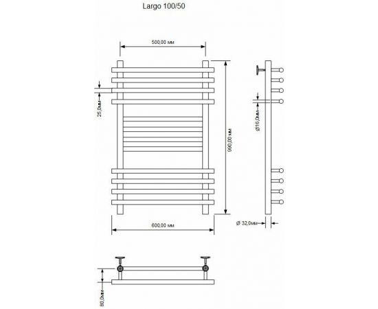 Полотенцесушитель водяной Aquanet Largo 1000x500, хром_, изображение 3
