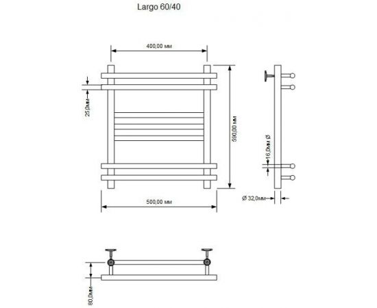 Полотенцесушитель водяной Aquanet Largo 600x400, хром_, изображение 3