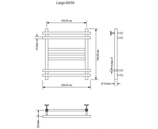 Полотенцесушитель водяной Aquanet Largo 600x500, хром_, изображение 3