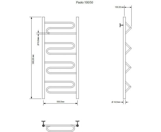 Полотенцесушитель водяной Aquanet Paolo 1000x500, хром_, изображение 3