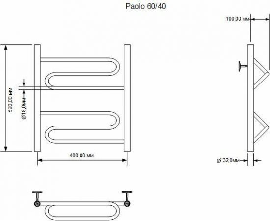 Полотенцесушитель водяной Aquanet Paolo 600x400, хром_, изображение 3