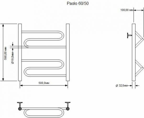Полотенцесушитель водяной Aquanet Paolo 600x500, хром_, изображение 3