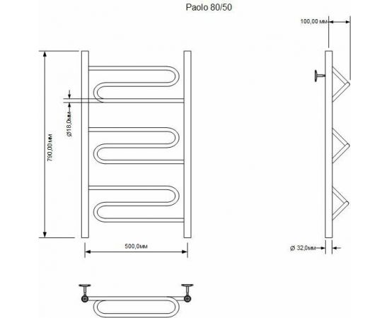 Полотенцесушитель водяной Aquanet Paolo 800x500, хром_, изображение 3