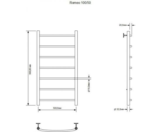 Полотенцесушитель водяной Aquanet Romeo 1000x500, хром_, изображение 3