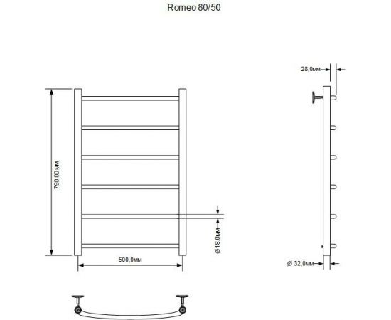 Полотенцесушитель водяной Aquanet Romeo 800x500, хром_, изображение 3