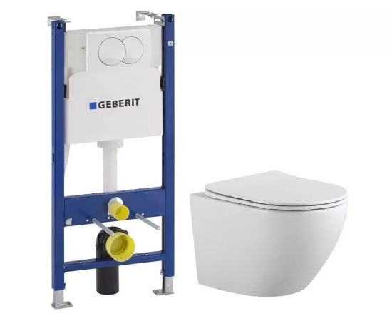 Комплект: инсталляция Geberit с подвесным безободковым унитазом Aquatek 111.154.11.1+AQ1901-00_