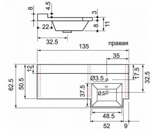 Раковина Цвет и Стиль Спарта 135 правая_, изображение 3