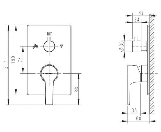 Смеситель встраиваемый в стену Bravat Prolate (3-функц) P69218CP-3-ENG_, изображение 2