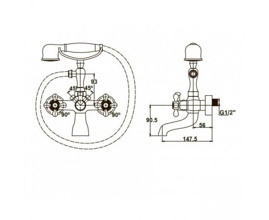 Смеситель для ванны с душем KAISER Carlson Style 44222-3/44223-3 GOLD_, изображение 2