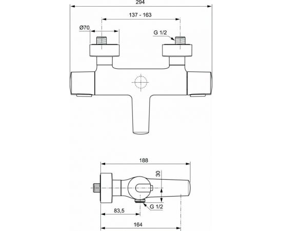 Термостатический смеситель для ванны/душа с душевым гарнитуром Ideal Standard CERATHERM 100 A4624AA_, изображение 2