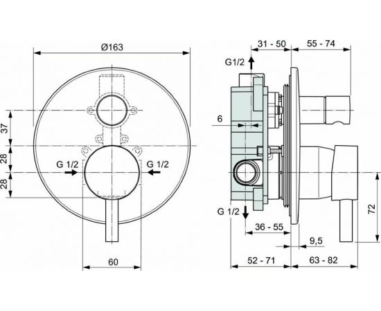 Встраиваемый смеситель для ванны/душа Ideal Standard CERALINE A6939XG_, изображение 6