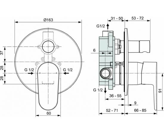 Встраиваемый смеситель для ванны/душа Ideal Standard CERAFINE O A7193XG_, изображение 2