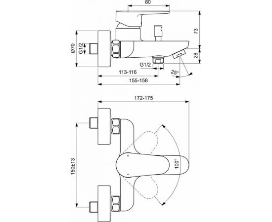 Смеситель для ванны/душа Ideal Standard CERAFINE O BC500XG_, изображение 2