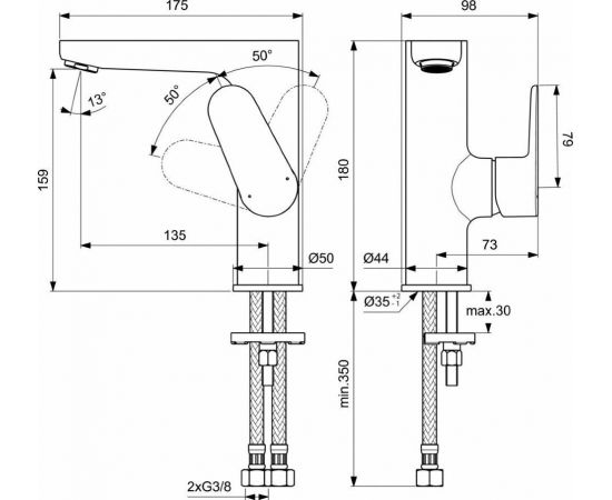 Смеситель для раковины без донного клапана Ideal Standard CERAFINE O BC555XG_, изображение 2