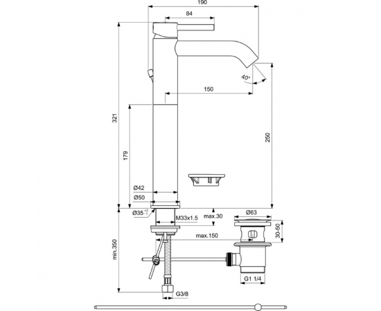 Смеситель для раковины с удлиненным корпусом Ideal Standard CERALINE BC194XG_, изображение 3