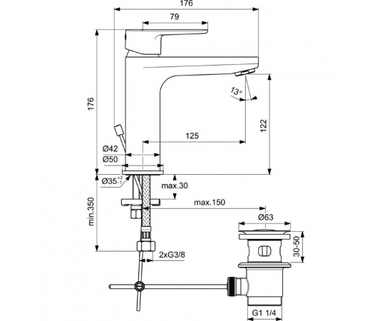 Смеситель для раковины с металлическим донным клапаном Ideal Standard CERAFINE O BC699XG_, изображение 6