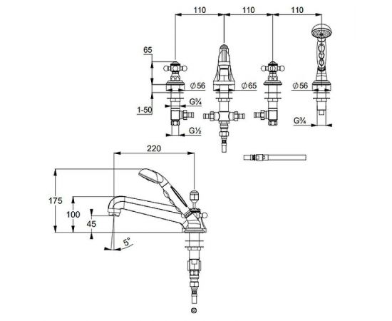 Смеситель на борт ванны Kludi Adlon 515250520, хром_, изображение 2