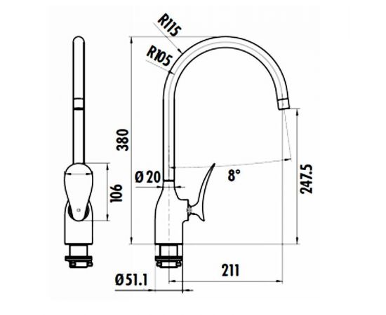 Смеситель для кухни Creavit Foglia FG8501, хром_, изображение 2