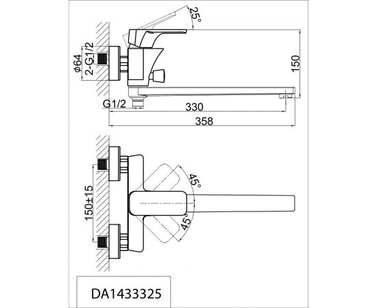 Смеситель для ванны с душем D&K Berlin.Technische длинный излив черный DA1433325_, изображение 2