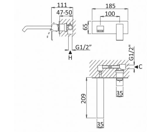 Смеситель для раковины Cezares PORTA-BLI-01-W0, хром_, изображение 2