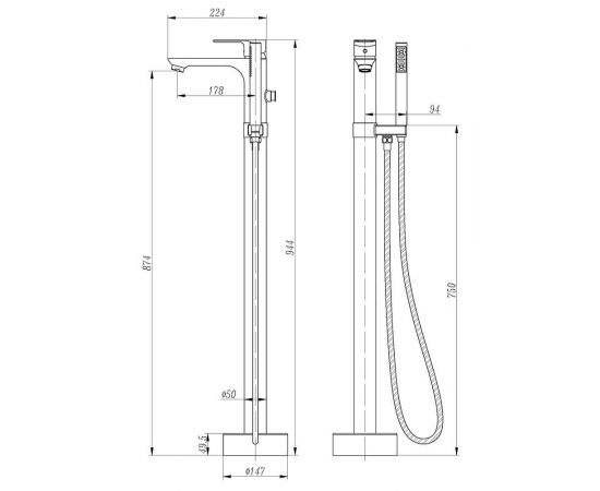 Смеситель напольный ABBER Weiss Insel AF8015W, белый/хром_, изображение 2