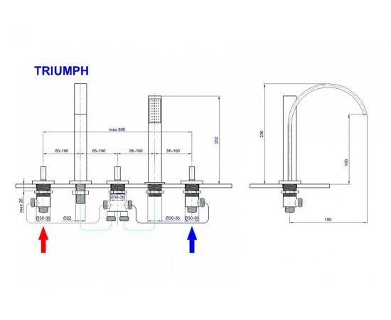 Смеситель на борт ванны Royal Bath Triumph RB 501_, изображение 3