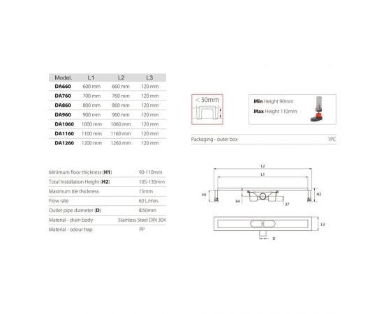 Душевой трап DA 860/FO 800 07210780-021_, изображение 4