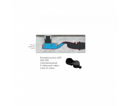 Желоб водосток BERGES SIMPEL 400, матовый хром, боковой выпуск S-сифон D50 H60_, изображение 5