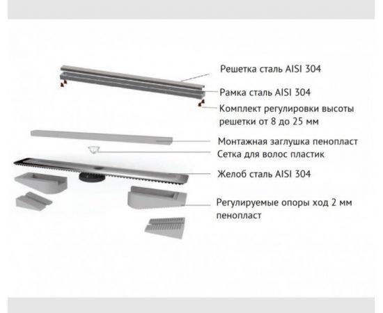 Желоб водосток BERGES B1 Keramik 900, хром глянец, боковой выпуск S-сифон D50 H60_, изображение 4