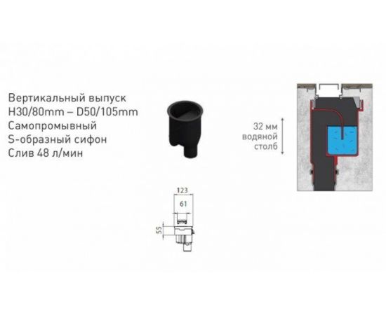 Желоб водосток BERGES B1 Antik 800, матовый хром, вертикальный выпуск S-сифон D50/105мм H30/80мм_, изображение 5