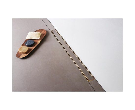 Желоб водосток BERGES B1 Keramik 500, золото глянец, вертикальный выпуск S-сифон D50/105 H30/80мм_, изображение 4