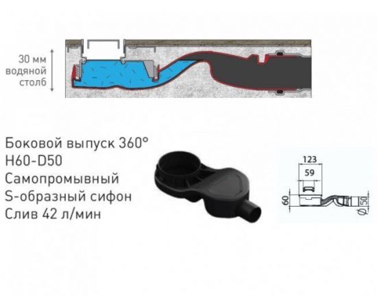 Желоб водосток BERGES C1 Norma 300, матовый хром, боковой выпуск S-сифон D50 H60_, изображение 4