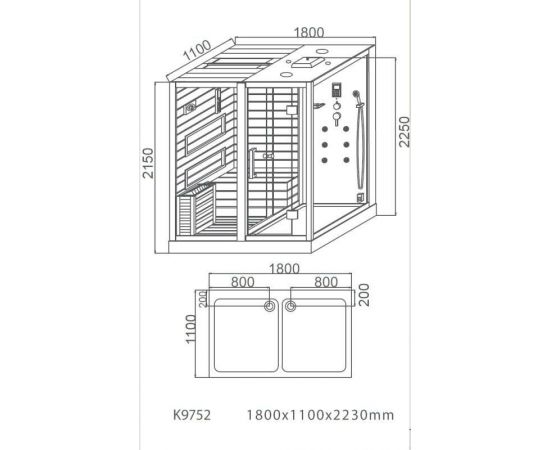 Сауна с душевой кабиной Ceruttispa ALBANO Nero K9752R 180x110, черная_, изображение 3