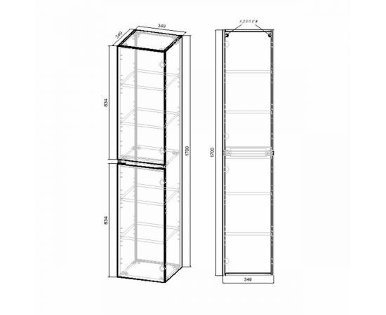 Шкаф-пенал Vincea Fine VSC-2NF170BT подвесной, 1700*350*350, Beton_, изображение 4