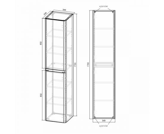 Шкаф-пенал Vincea Vico VSC-2V170BT подвесной, 1700*350*350, Beton_, изображение 4