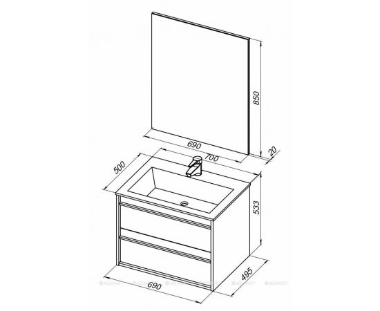 Мебель для ванной Aquanet Lino 70 белый матовый арт.00271953_, изображение 3