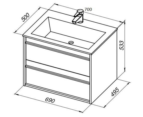 Тумба с раковиной Aquanet Lino 70 Дуб Веллингтон арт. 00271946_, изображение 3