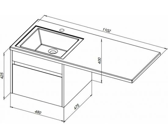 Тумба с раковиной Aquanet Токио 110 R белый (подвесная, 1 ящик) арт. 00239209_, изображение 3