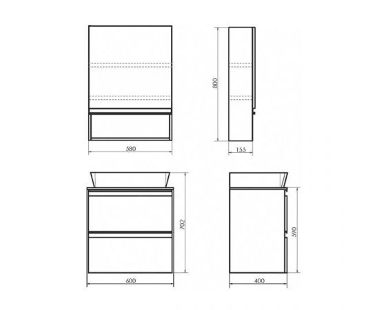 Тумба с раковиной Comforty Эдинбург 60-2 бетон светлый, с раковиной 9055RA-50_, изображение 10