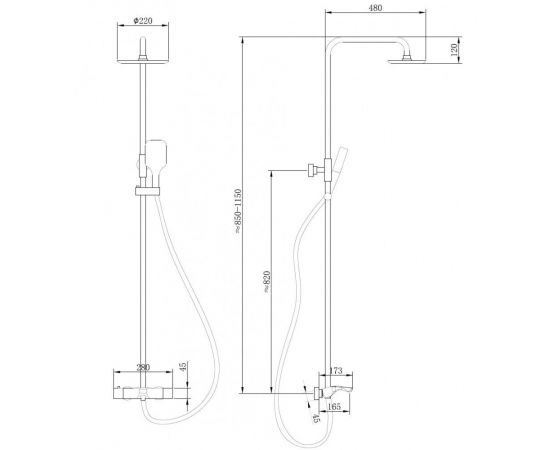 Душевая стойка ABBER Thermostat AF8516B с термостатом и изливом, черная матовая_, изображение 3