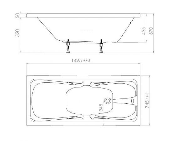 Акриловая ванна Triton Стандарт 150x75 см с ножками Triton Стандарт_, изображение 7