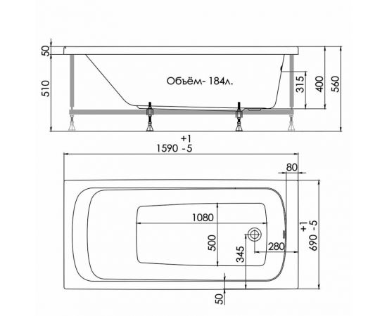 Акриловая ванна 1ACReal Gamma 160 прямоугольная с каркасом_, изображение 11