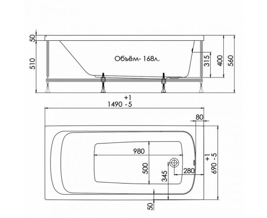 Акриловая ванна 1ACReal Gamma 150 прямоугольная с каркасом_, изображение 11