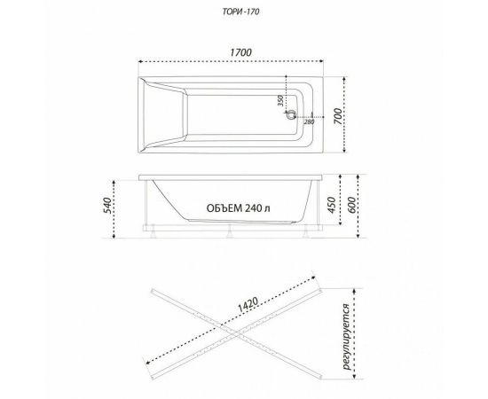 Акриловая ванна 1ACReal Тори 170 с каркасом_, изображение 6
