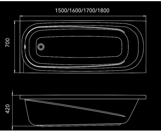 Акриловая ванна 1ACReal Европа 170 с каркасом и слив-переливом_, изображение 6