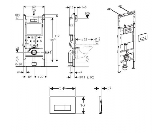 Система инсталляции для унитазов Geberit Duofix Платтенбау 458.125.21.1 4 в 1 с кнопкой смыва_, изображение 3
