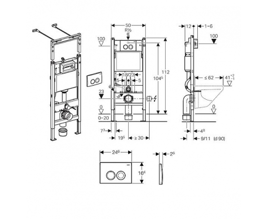 Система инсталляции для унитазов Geberit Duofix Delta Платтенбау 458.122.21.1 4 в 1 с кнопкой смыва_, изображение 4