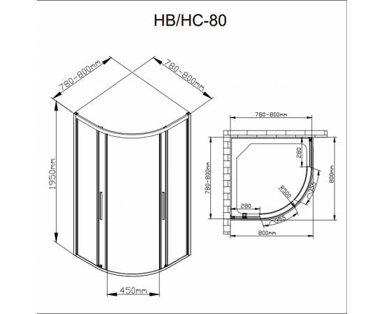 Душевой уголок Deto HC 80 Chrome_, изображение 2