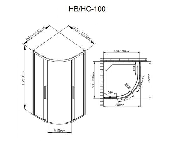 Душевой уголок Deto HB 100 Black_, изображение 2